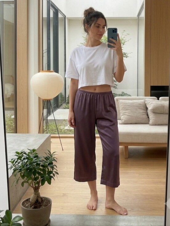 SKIMS Other - NWT SilkSilky 100% Silk Sleep Pants Cropped XS Purple Mauve Lounge Bottoms